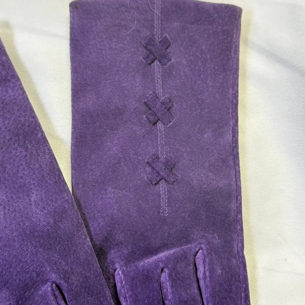 Vintage FOWNES Sears Women's Textured Leather Gloves Violet Purple Size M